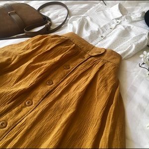 ‘Florence’ Midi Button Down Skirt in Mustard